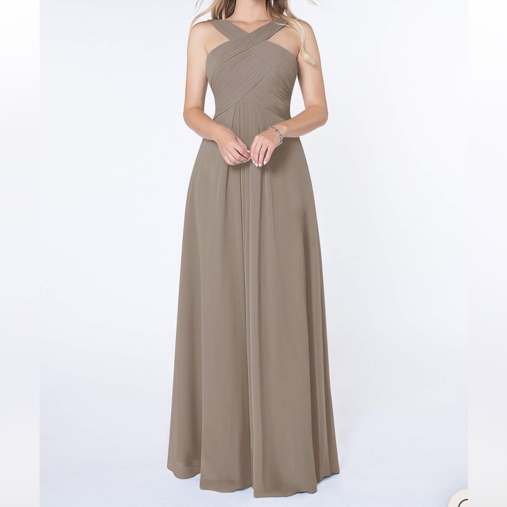 AZAZIE Flowy Pleated Chiffon Long Dress | Taupe | Size: A6 | Women - Picture 1 of 10